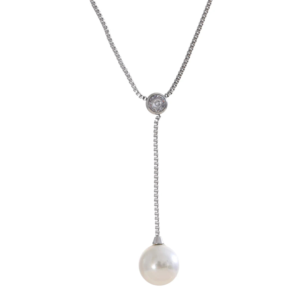 Colar Feminino Gota com Pérola em Aço Inoxidável YH5089A Platinum
