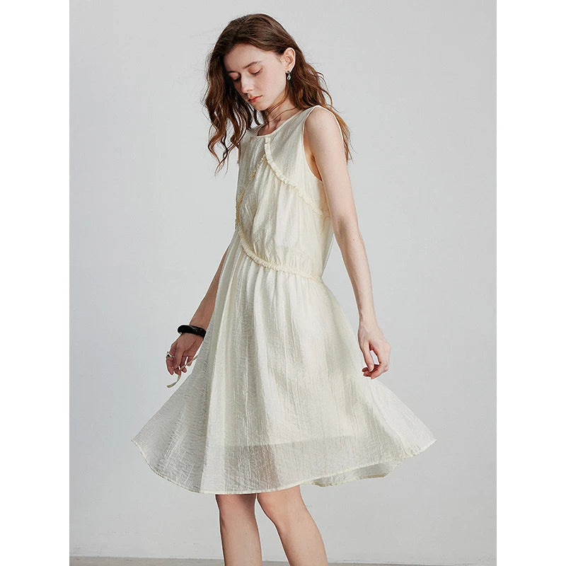 Vestido Midi de Liocel sem Manga com Amarração