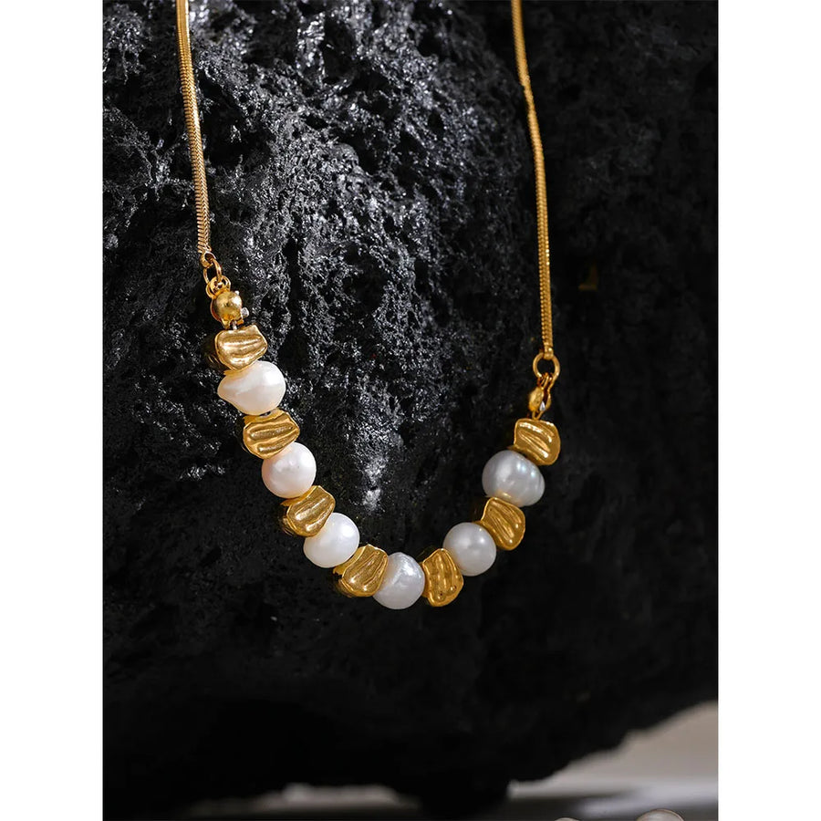 Conjunto Colar e Pulseira Gota com Pérola em Aço Inoxidável