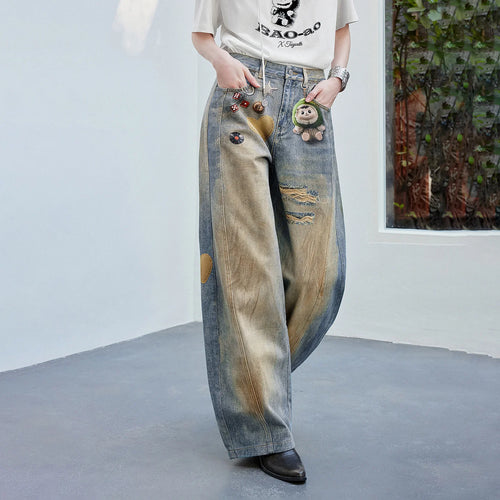 Calça Jeans Feminina Barrel Estampada 100% Algodão