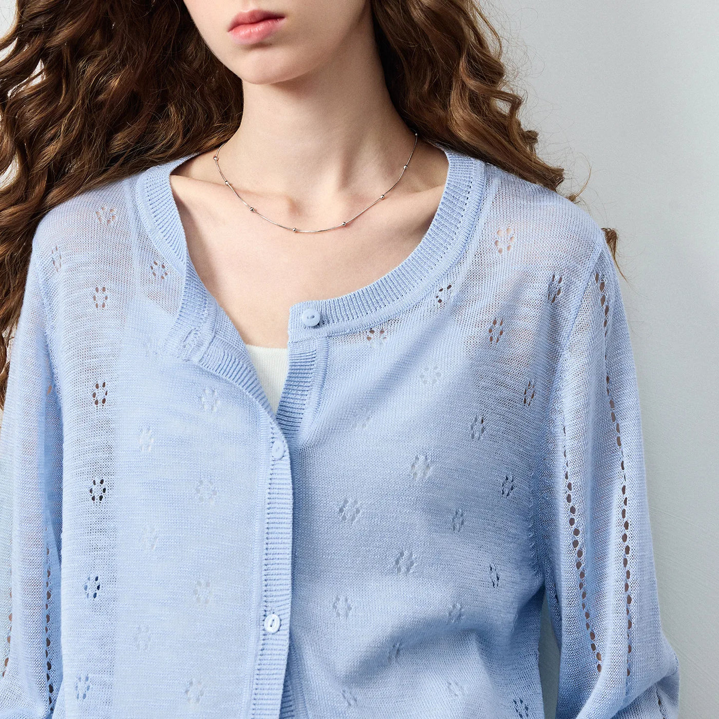 Cardigan Feminino de Linho com Crochet Vazado