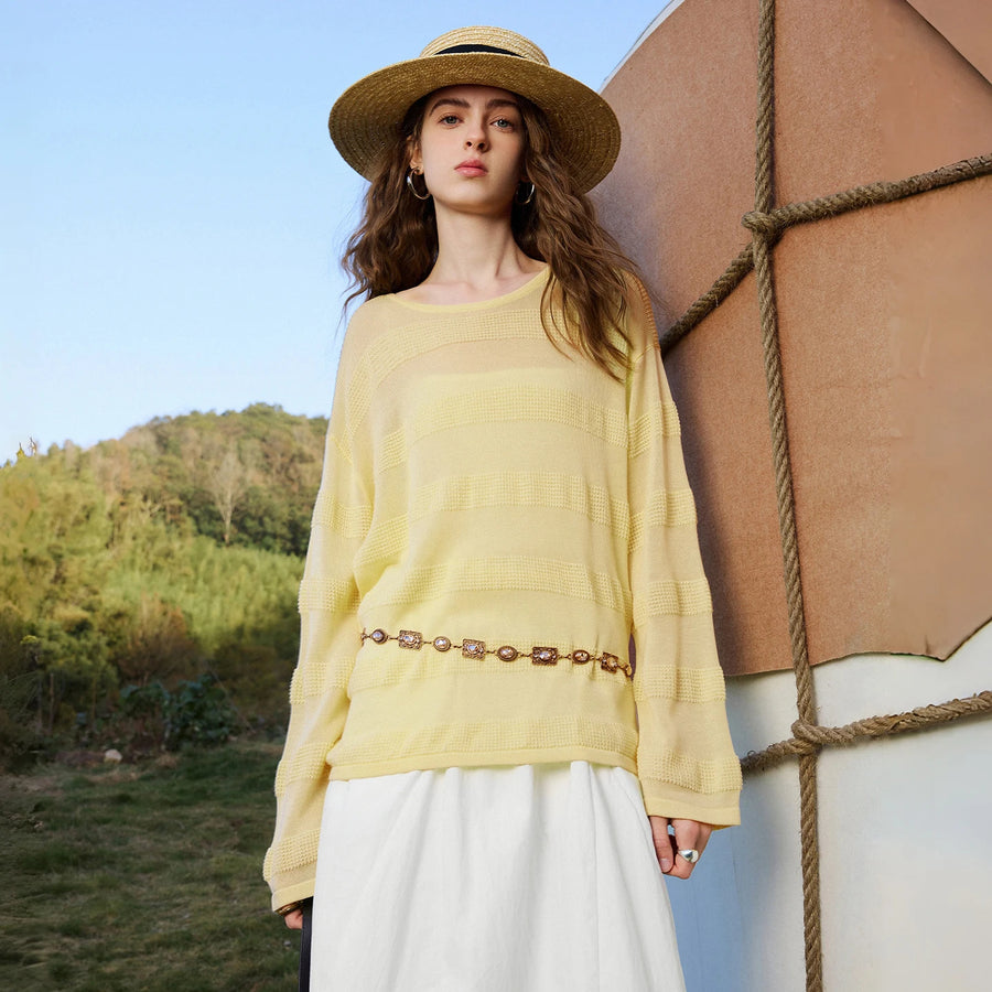 Blusa de Liocel Bicolor com Gola Redonda