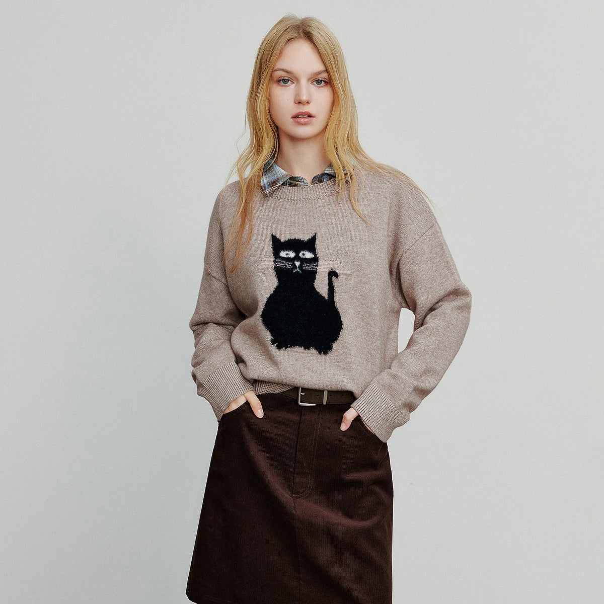 Suéter de Tricô com Jacquard de Gato