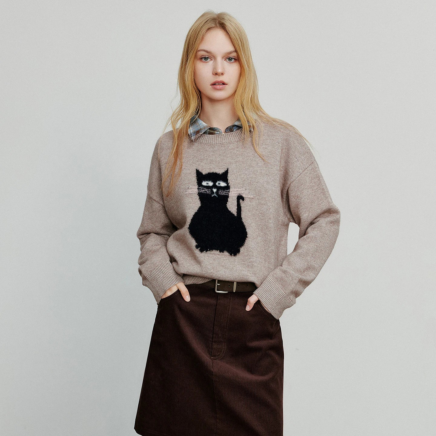 Suéter de Tricô com Jacquard de Gato