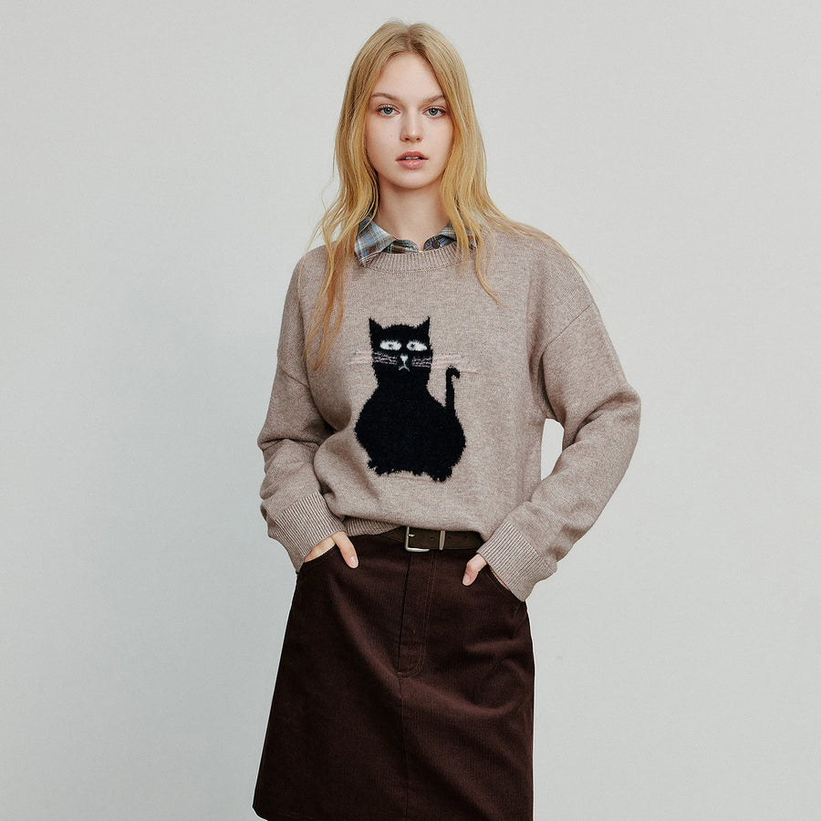 Suéter de Tricô com Jacquard de Gato