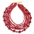 Yhpup Waterproof 2025 Handmade Beads Bohemia Jewelry Autumn Winter Stainless Steel Layered Resin Chain Bib Statement Necklace Necklace Dark Red