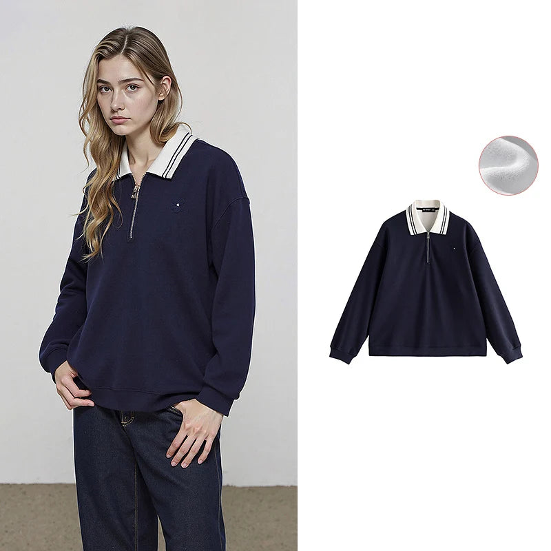 Moletom Feminino Forrado Color Block com Gola Polo