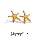 Yhpup Summer Ocean Style Smooth Metal Starfish Stud Earrings Daily Stainless Steel Holiday Wear Fashion Jewelry Waterproof