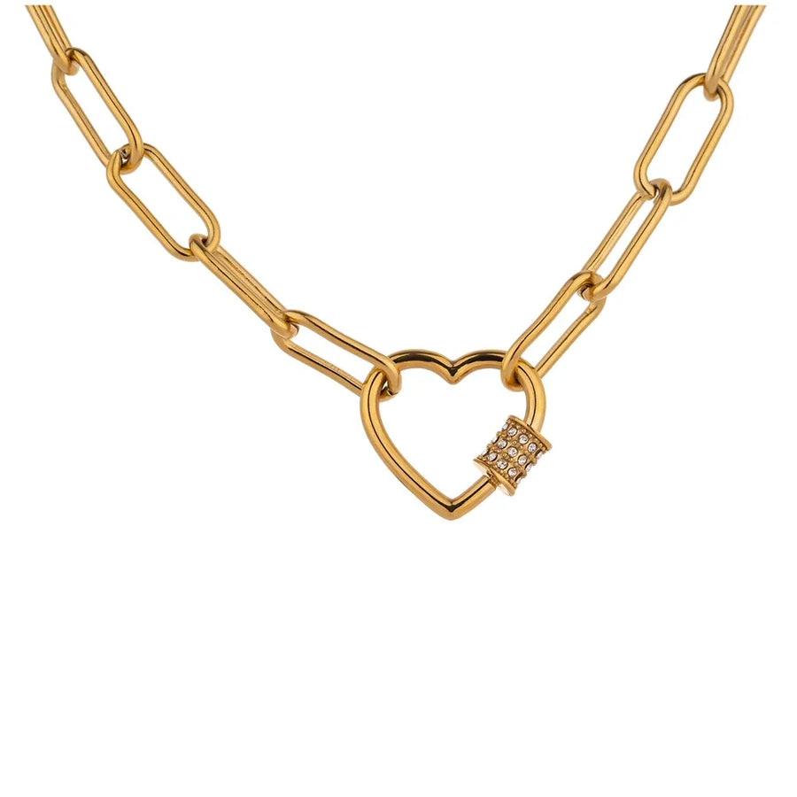 Colar Choker Feminino Coração com Zircônia em Aço Inoxidável Ouro