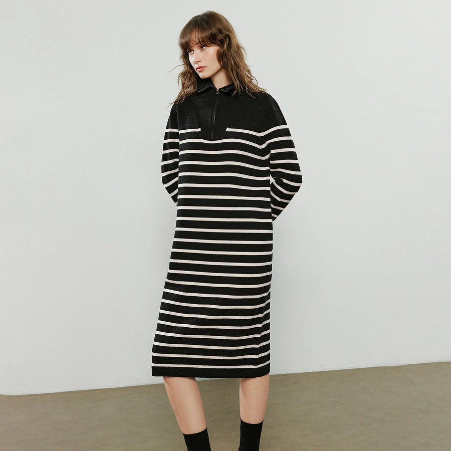 Vestido de Malha Midi Listrado para Inverno