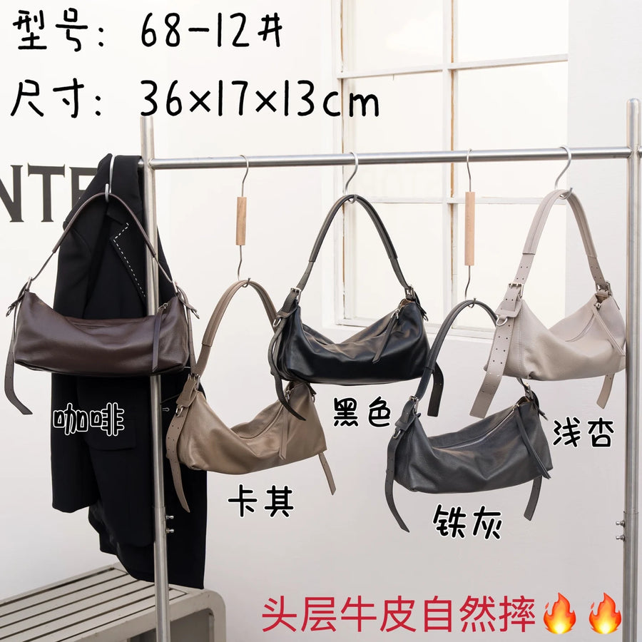 Bolsa Feminina de Ombro em Couro Legítimo com Grande Capacidade
