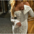 Women's Elegant Lace Up Flared Sleeve Long Dress Fashion Hollow Out Off Shoulder Bodycon Vestidos 2024 Lady New Beach Partywear
