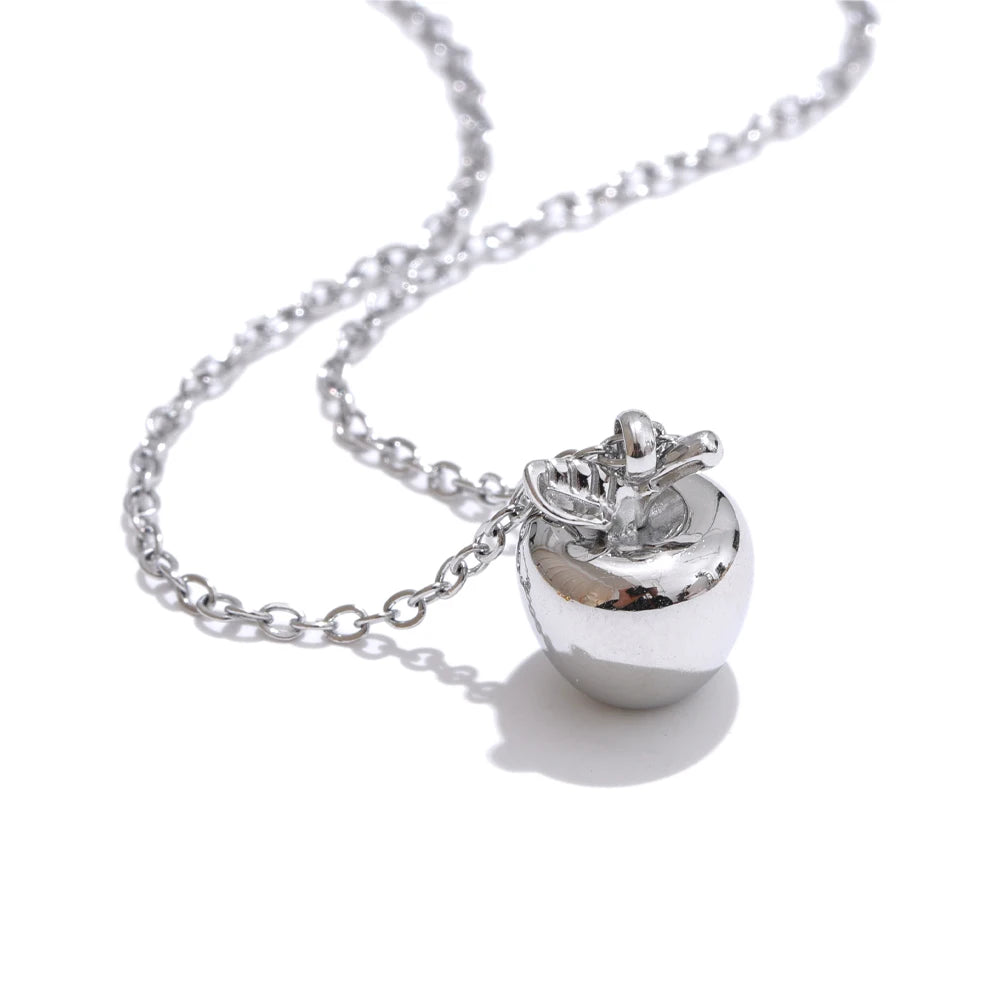 Yhpup Apple Pendant Necklace Earrings Stainless Steel Gold & Platinum PVD Plated Tarnish Resistant Fashion Charm Jewelry 2025 YH5511A P-Necklace