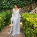 Elegant Curvy White Long Sleeve Dress Women's Sexy V Neck Lace Backless Maxi Dresses Winter Autumn Evening Female Clothing 2026 White