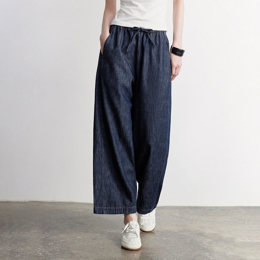 Calça Jeans Feminina Barrel de Algodão e Linho