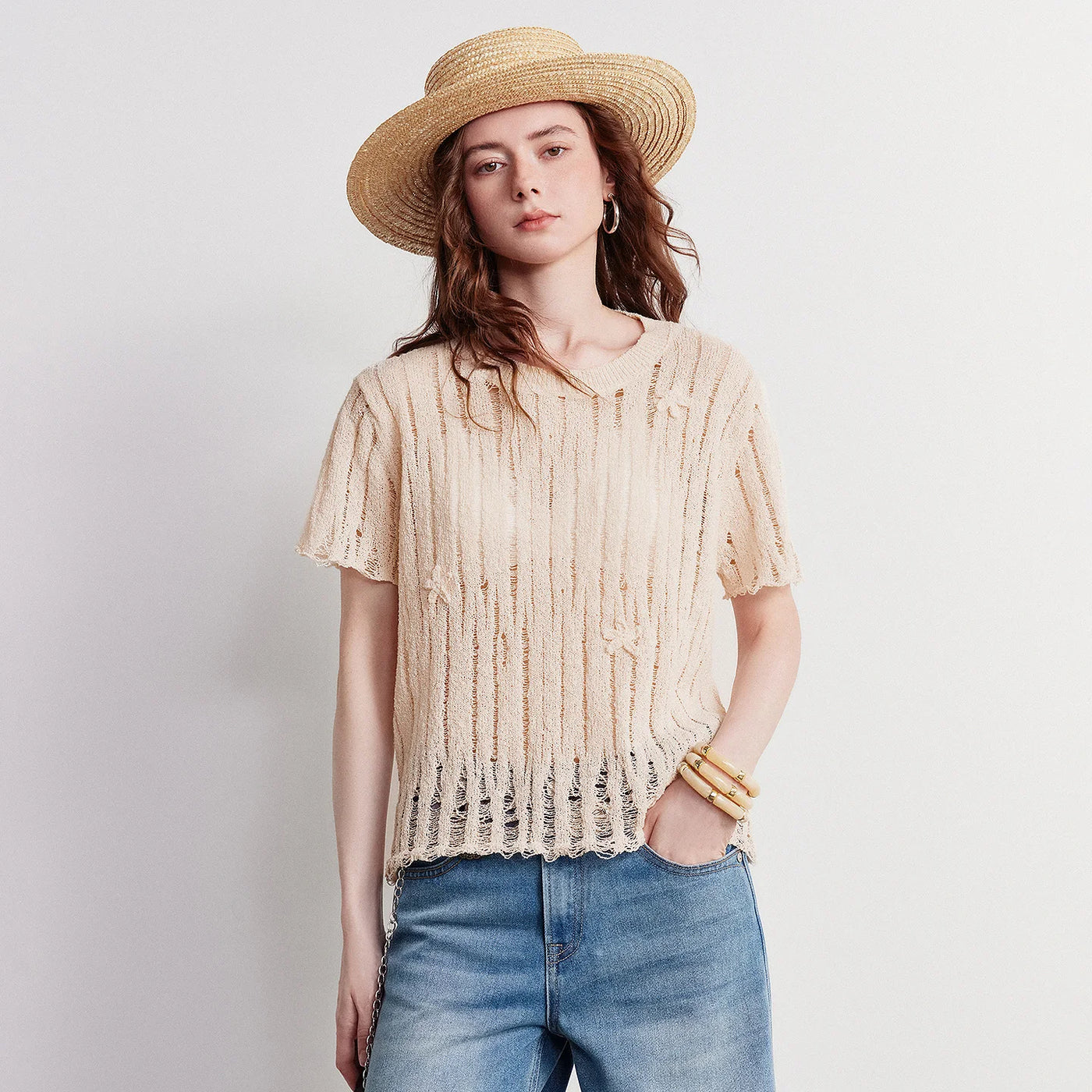 Blusa Feminina de Linho Vazado com Caimento Solto