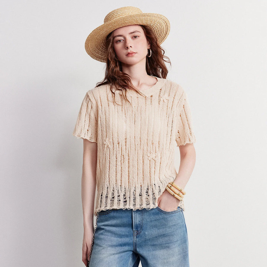 Blusa Feminina de Linho Vazado com Caimento Solto