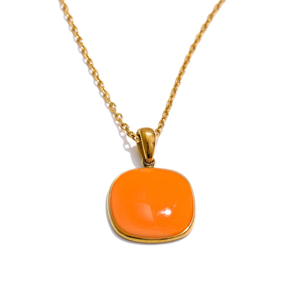 Colar Feminino Quadrado em Aço Inoxidável 4 Orange