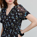 Vestido Midi Floral Preto de Chiffon com Decote V