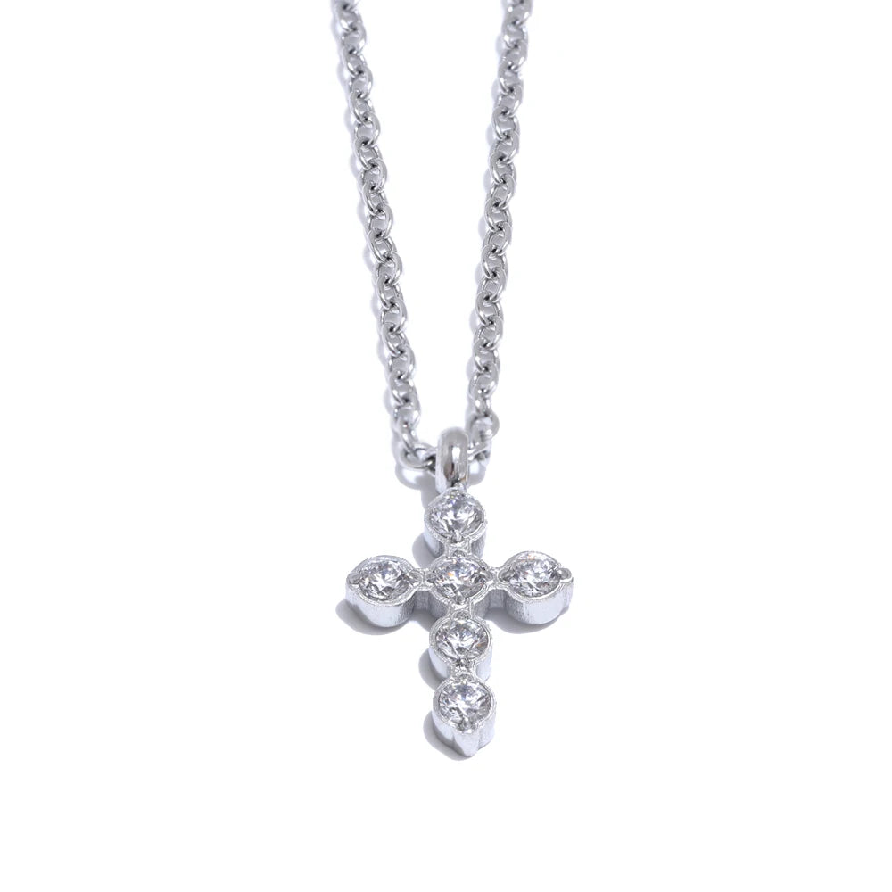 Colar Feminino Cruz com Zircônia em Aço Inoxidável 6 Prata
