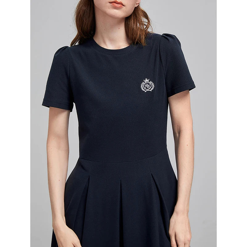 Vestido Midi de Algodão com Bordado e Manga Curta