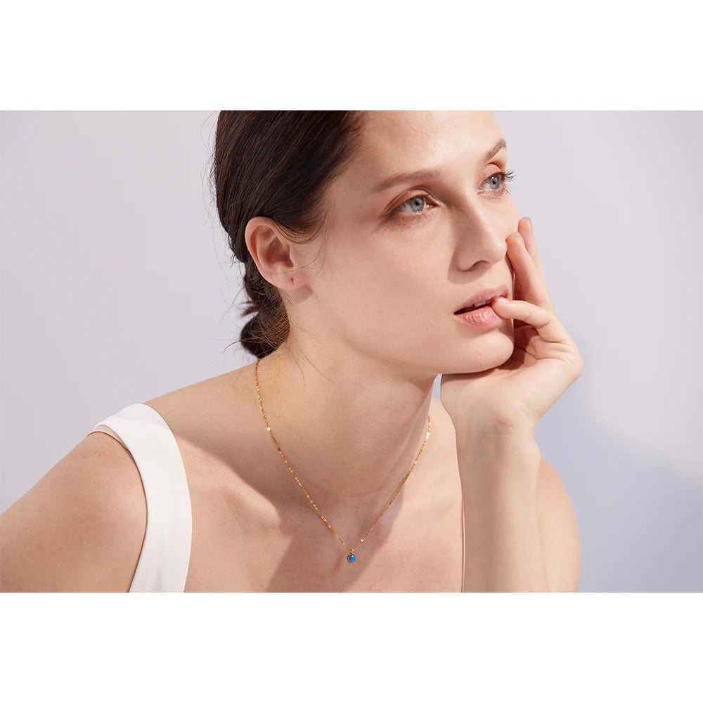 Pedra Natural em Colar Feminino de Aço Inoxidável