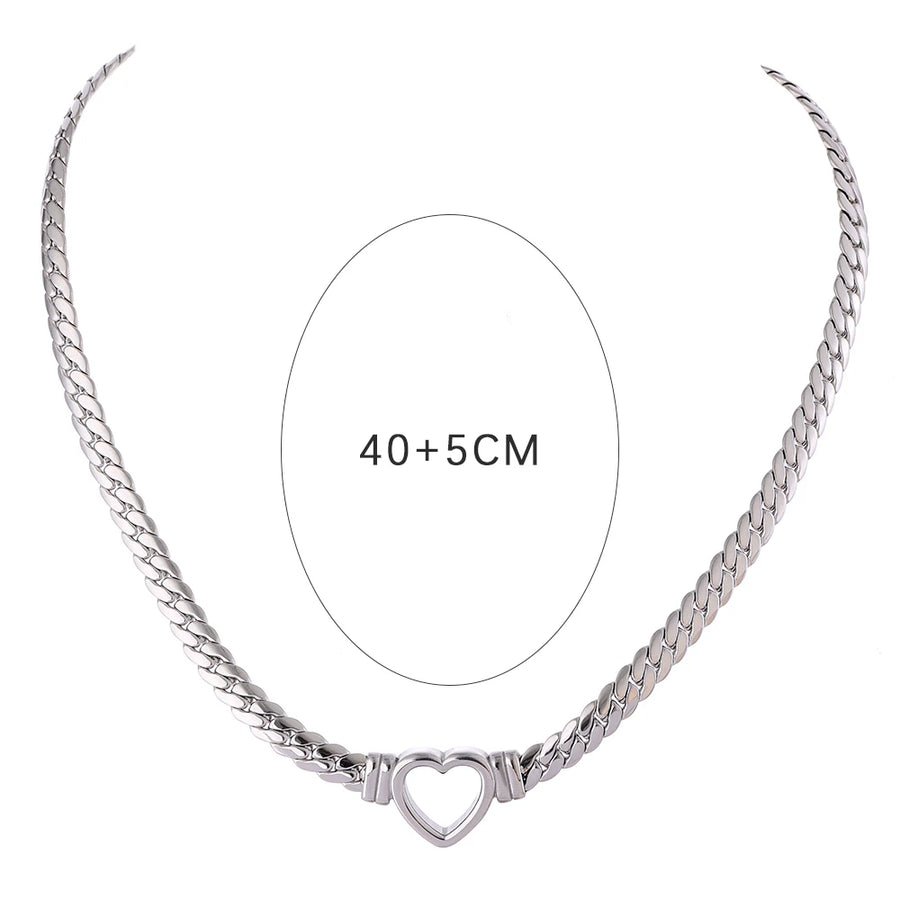 Yhpup Heart Chain Necklace Stainless Steel for Women Fashion Metal Texture Flat Collar Waterproof Necklace Girlfriend Gift YH1406A Steel Collar