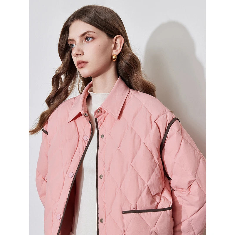 Jaqueta Puffer Feminina Leve 90% Plumas com Gola Lapela