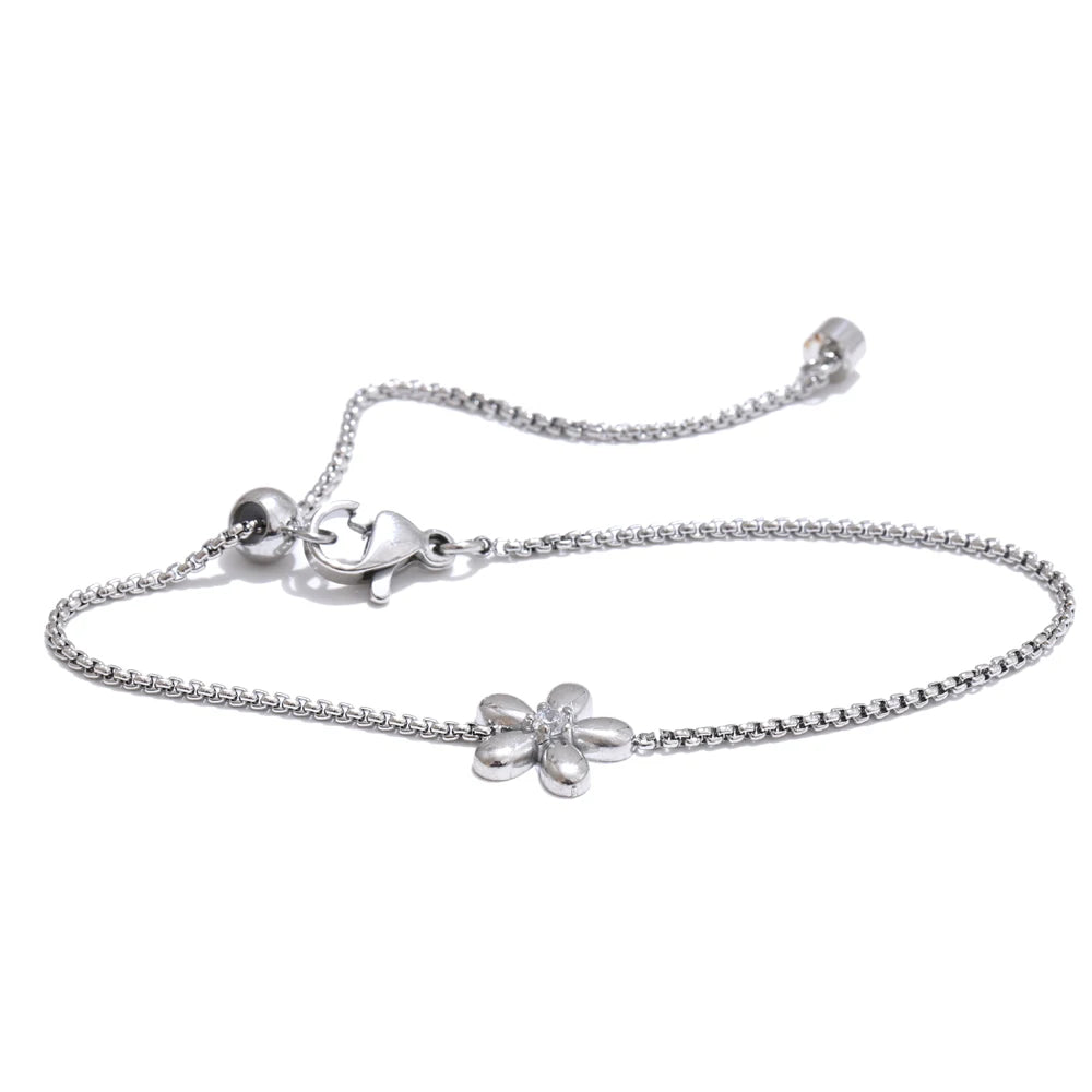 Yhpup Hot Style Stainless Steel Zirconia Flower Pendant Necklace Bracelet Bangle Earrings 18K Plated Golden Versatile Jewelry YH5519A P-Bracelet