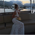 Women's Elegant Lace Up Flared Sleeve Long Dress Fashion Hollow Out Off Shoulder Bodycon Vestidos 2024 Lady New Beach Partywear
