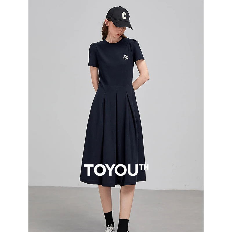 Vestido Midi de Algodão com Bordado e Manga Curta