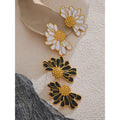 Yhpup Big White Black Enamel Flower Statement Fashion Stud Earrings 18K Gold Color PVD Plated Stainless Steel Jewelry Gift