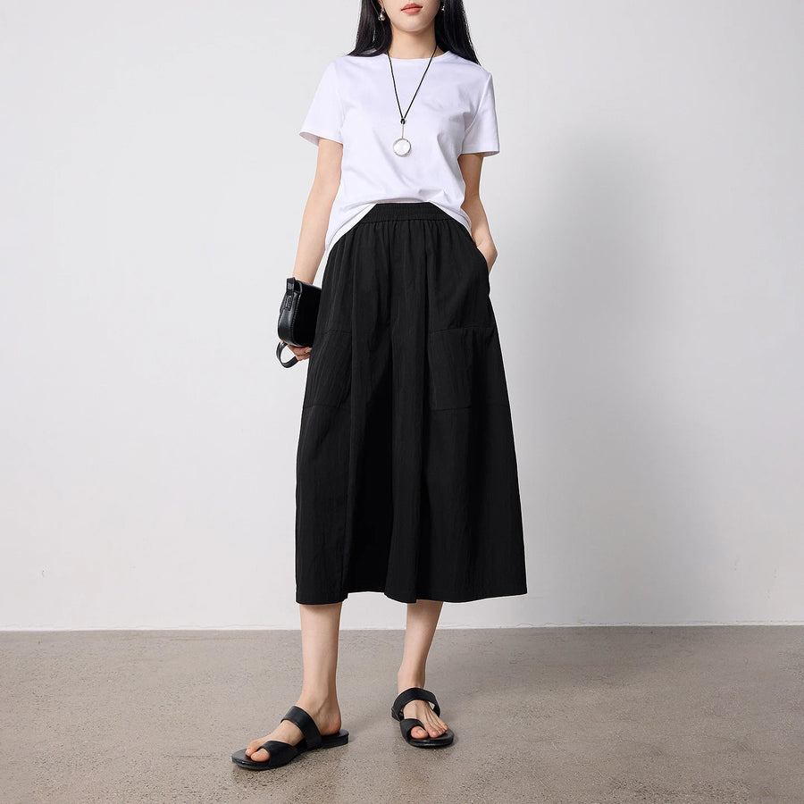 Calça Wide Leg Feminina Cropped com Fenda e Textura