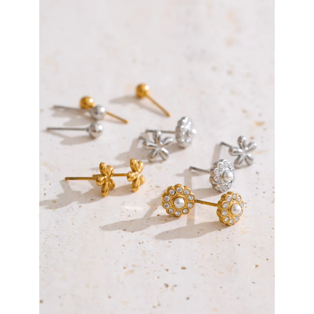 Brinco Flor Em Camadas com Zircônia Aço Inoxidável