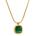 Yhpup Square Green Opal Stone Pendant Drop Dangle Necklace for Women Charm Jewelry Minimalist Geometric Stainless Steel Necklace YH111A Green