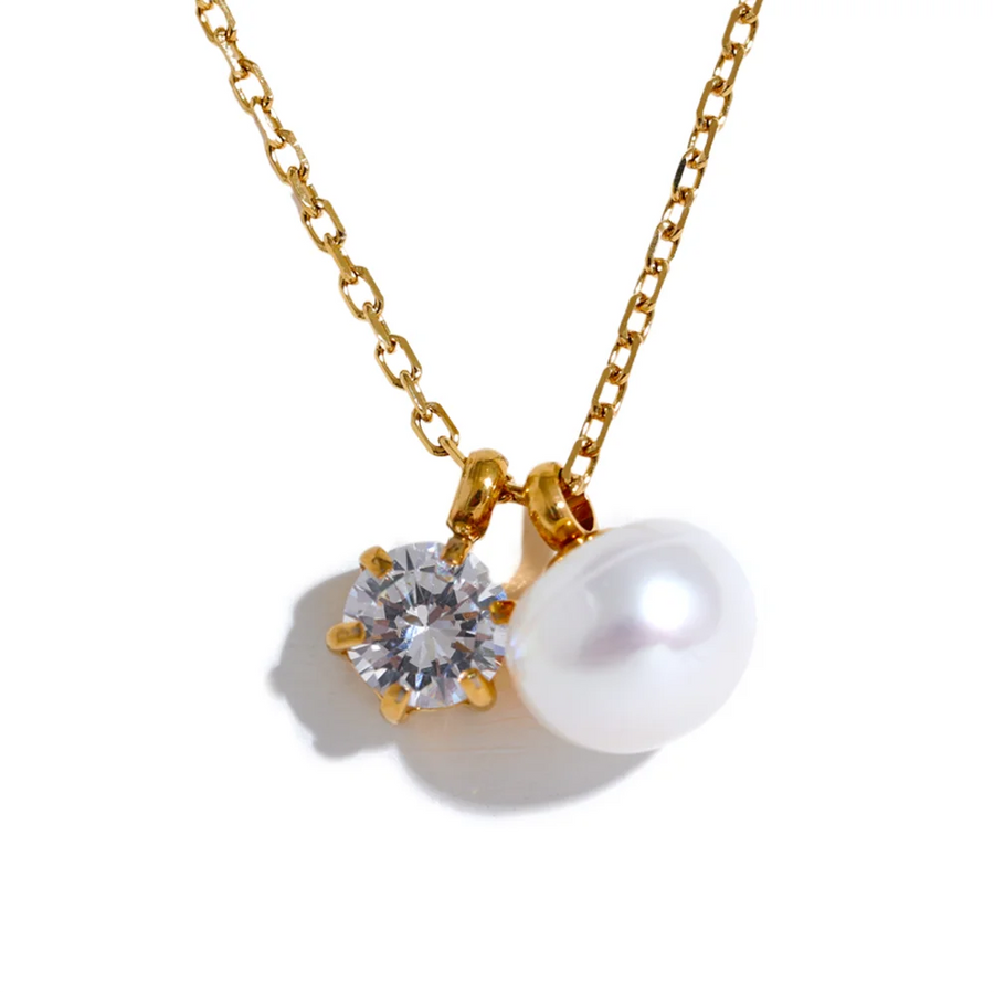 Colar Feminino Gota com Pérola em Aço Inoxidável 13 YH1380A