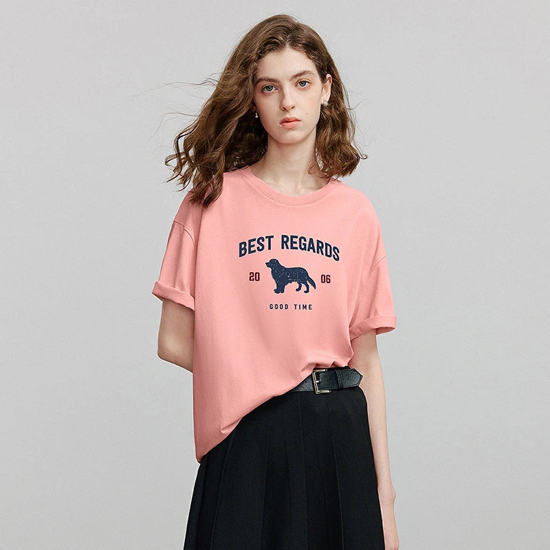Camiseta Feminina de Algodão com Estampa Cachorro