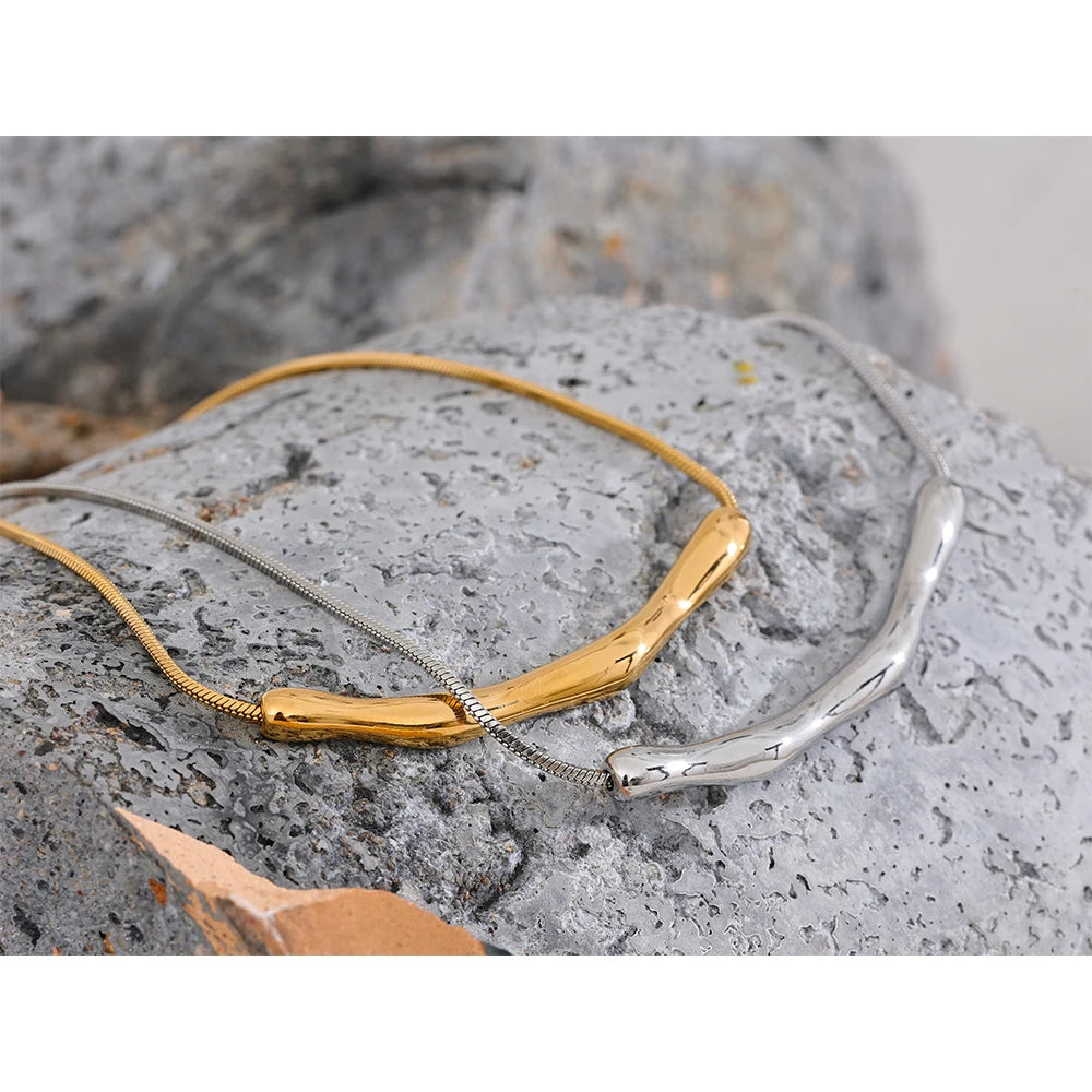 Yhpup New Stainless Steel Chain Cast Pendant Waterproof Clavicle Necklace Women 18K Gold PVD Plated Collar Jewelry High Quality