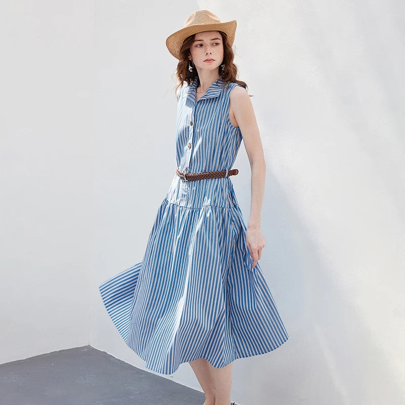 Vestido Midi Listrado Sem Manga