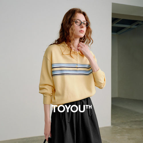 Polo de Tricô Feminina Listrada em Viscose com Botões