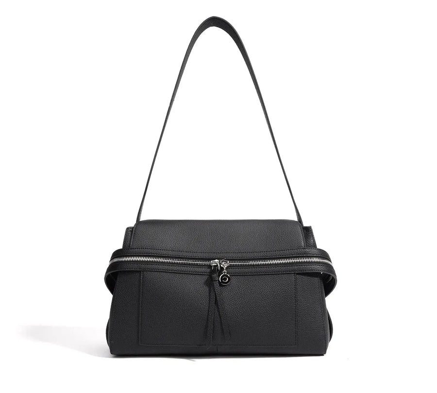 Bolsa Feminina de Couro Legítimo Baguete com Alça Única e Bolsos Internos