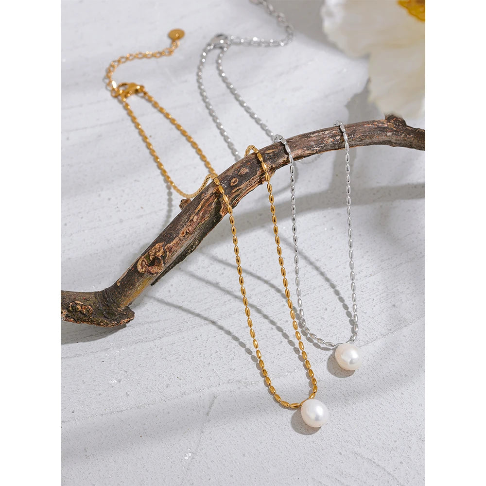 Colar Feminino Gota com Pérola em Aço Inoxidável 7