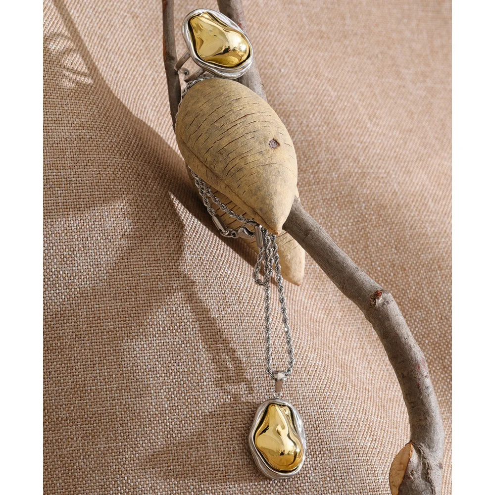 Yhpup New Arrival Design Yellow Baroque Simulated Pearls Bead Pendant Necklace Bracelet Ring Set Vintage Fashion Trendy Jewelry