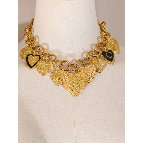 Yhpup Statement Stainless Steel Charms Heart Pendant Necklace Waterproof 18K Gold PVD Plated Stainless Steel Collar Jewelry 2025