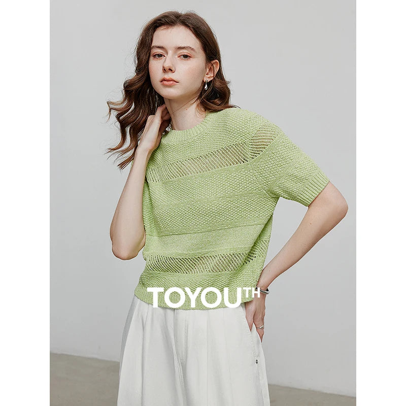 Blusa Feminina de Tricô Leve para Verão Manga Curta