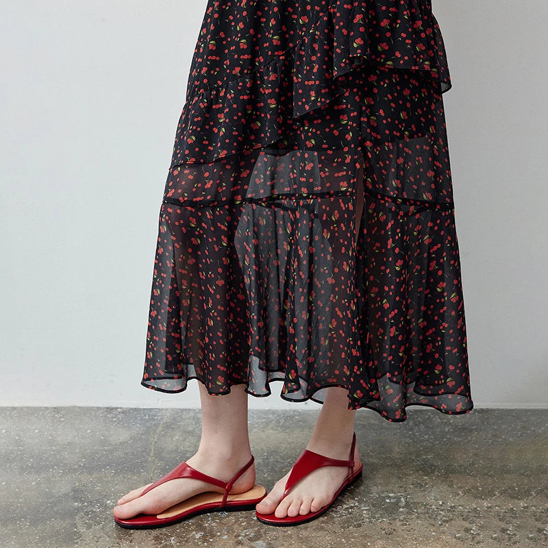 Saia Midi Feminina Floral Assimétrica