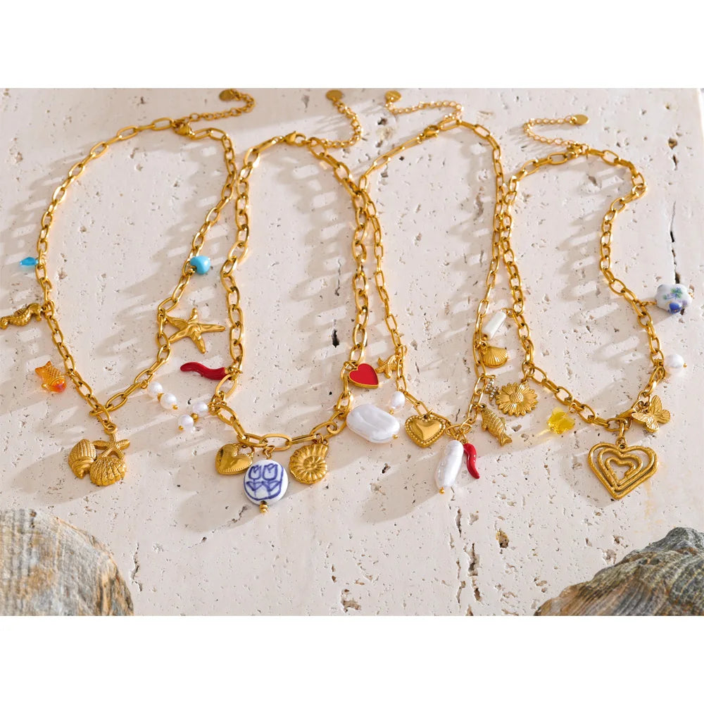 Colar Feminino Estrela com Pérola em Aço Inoxidável 2