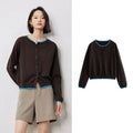 Cardigan Bicolor com Gola Redonda e Botões