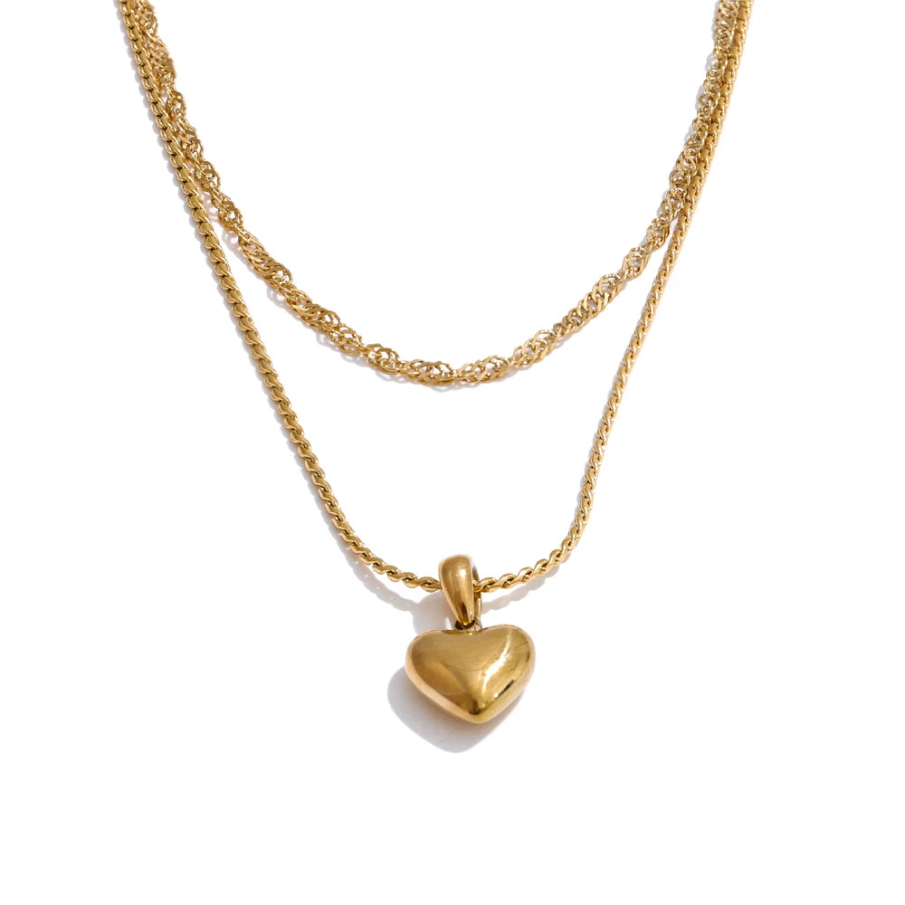 Colar Feminino de Camadas Coração em Aço Inoxidável 2 YH2301A Gold