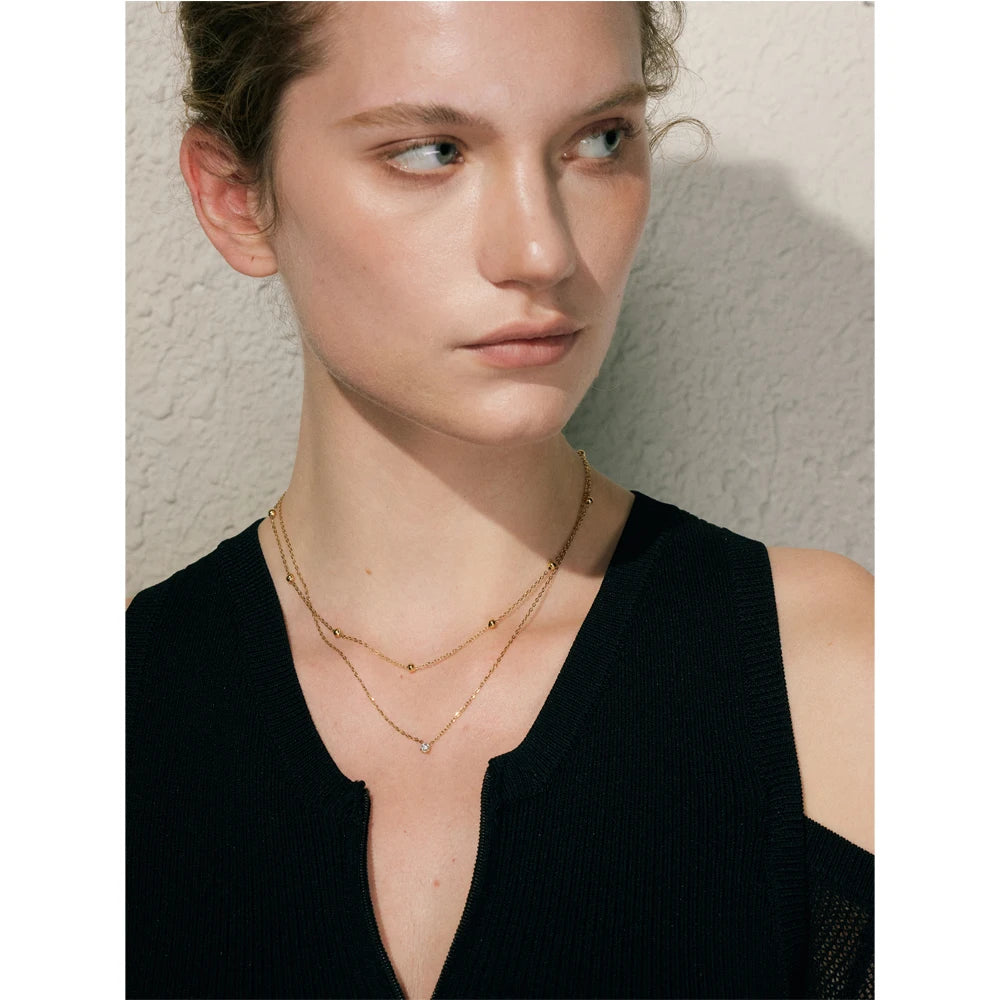 Colar Feminino de Camadas Gota com Zircônia em Aço Inoxidável 3